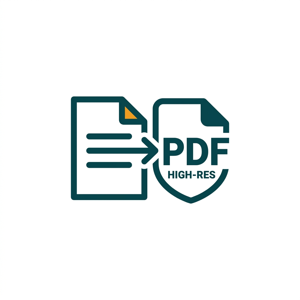 a document icon transforming into a high-resolution PDF file symbol