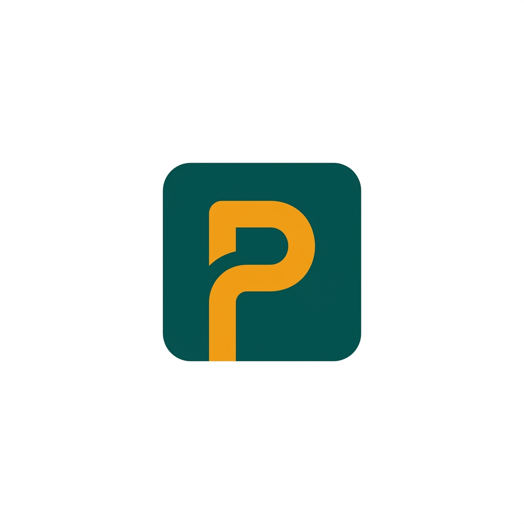 a modern software icon showing a stylized 'P' on a green background, clean vector style