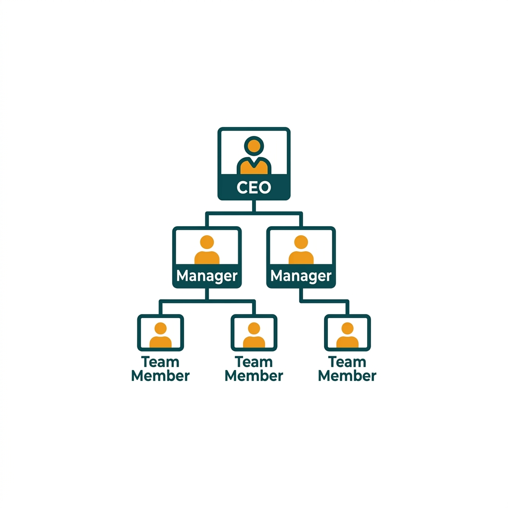 an organizational chart showing a hierarchy of roles from CEO to team members