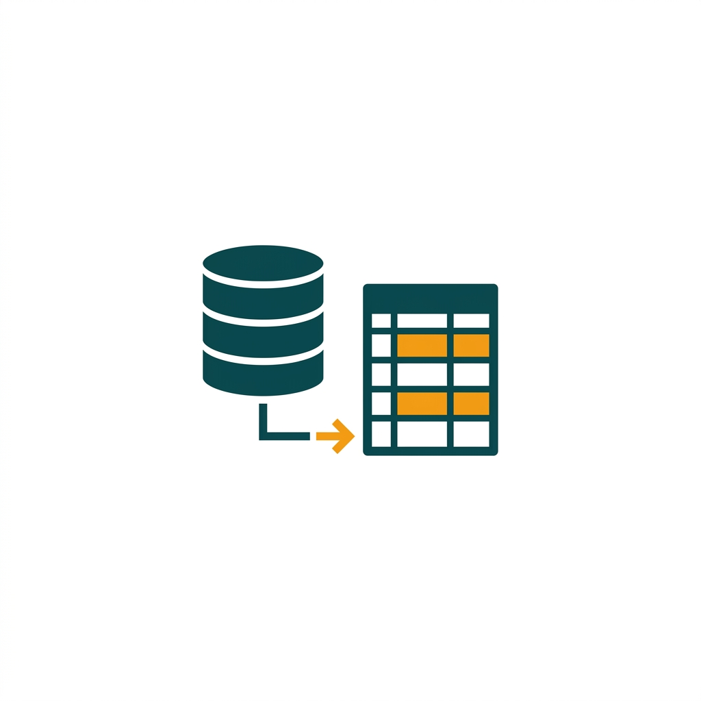 a database icon connected to a spreadsheet icon, symbolizing data linking