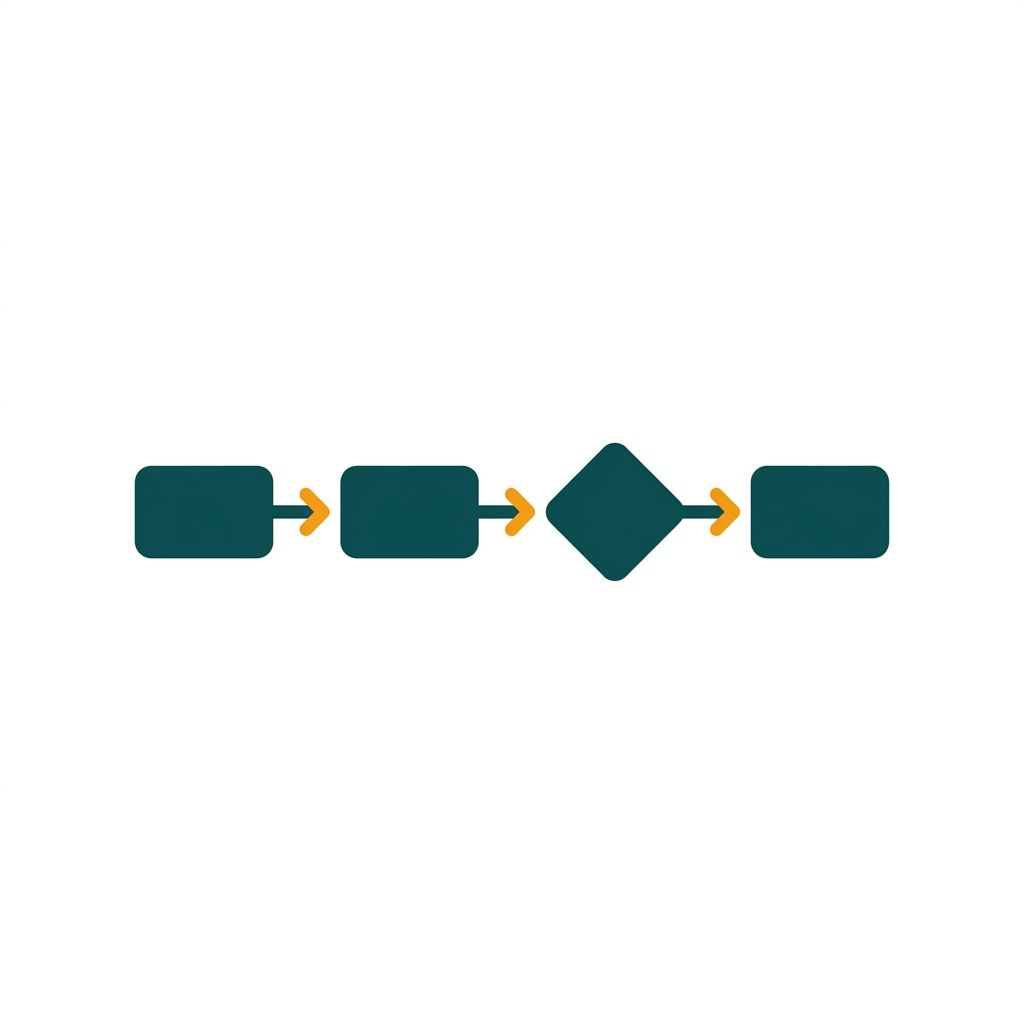 a series of connected geometric shapes like rectangles and diamonds, forming a process flow