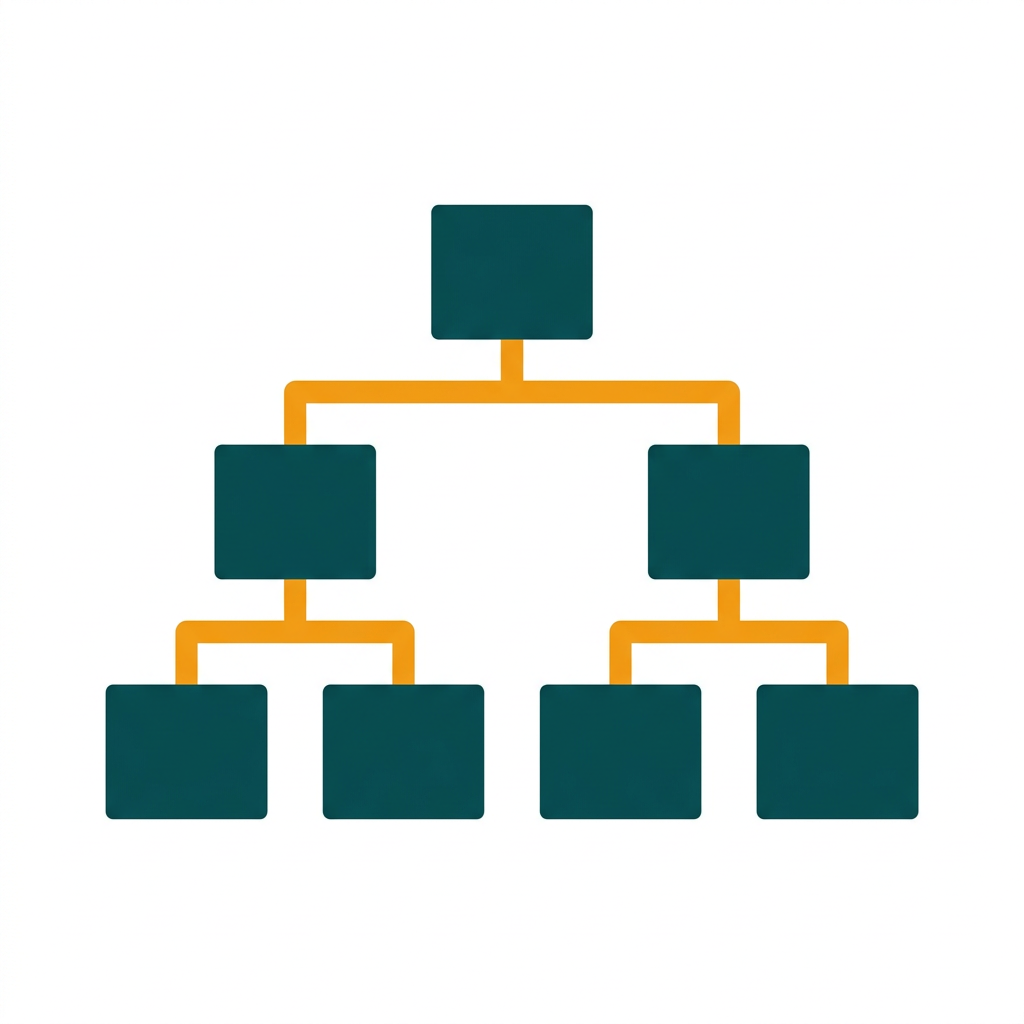 a hierarchical tree structure of boxes connected by lines, representing an organizational structure