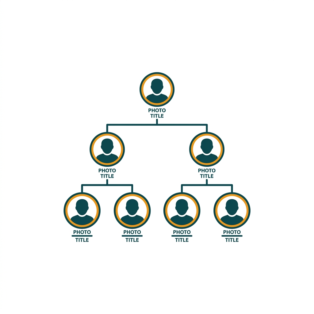 a hierarchical organization chart with photos and titles for each position