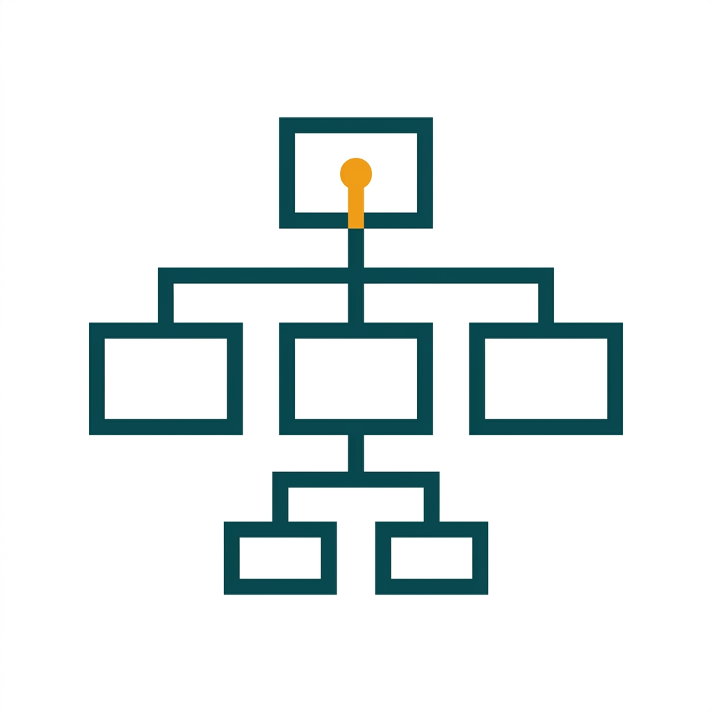 a hierarchical organization chart with several levels of boxes and connecting lines