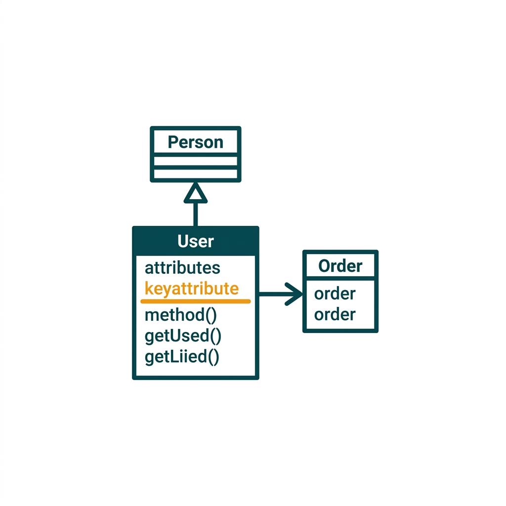 a Unified Modeling Language (UML) class diagram with boxes and relationship arrows
