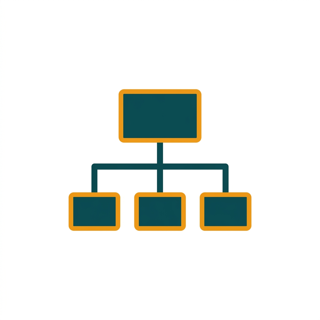 a simple hierarchical chart with a main box at the top branching down to several smaller boxes