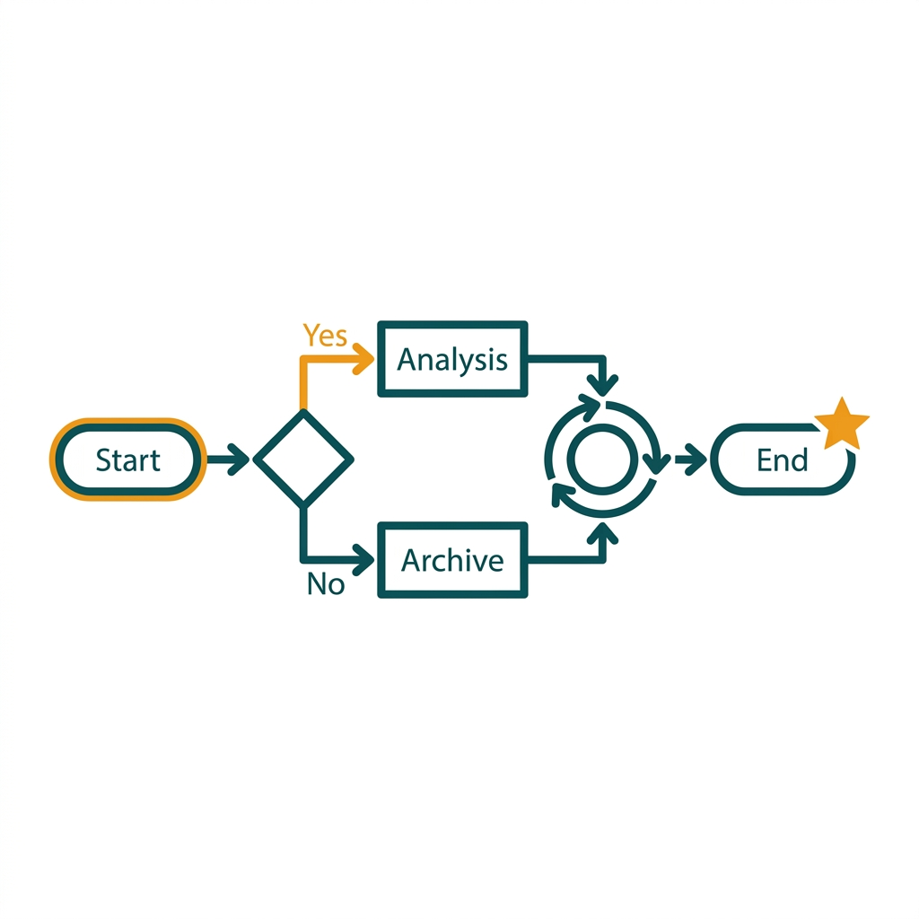 a flowchart with interconnected shapes representing a business process from start to finish
