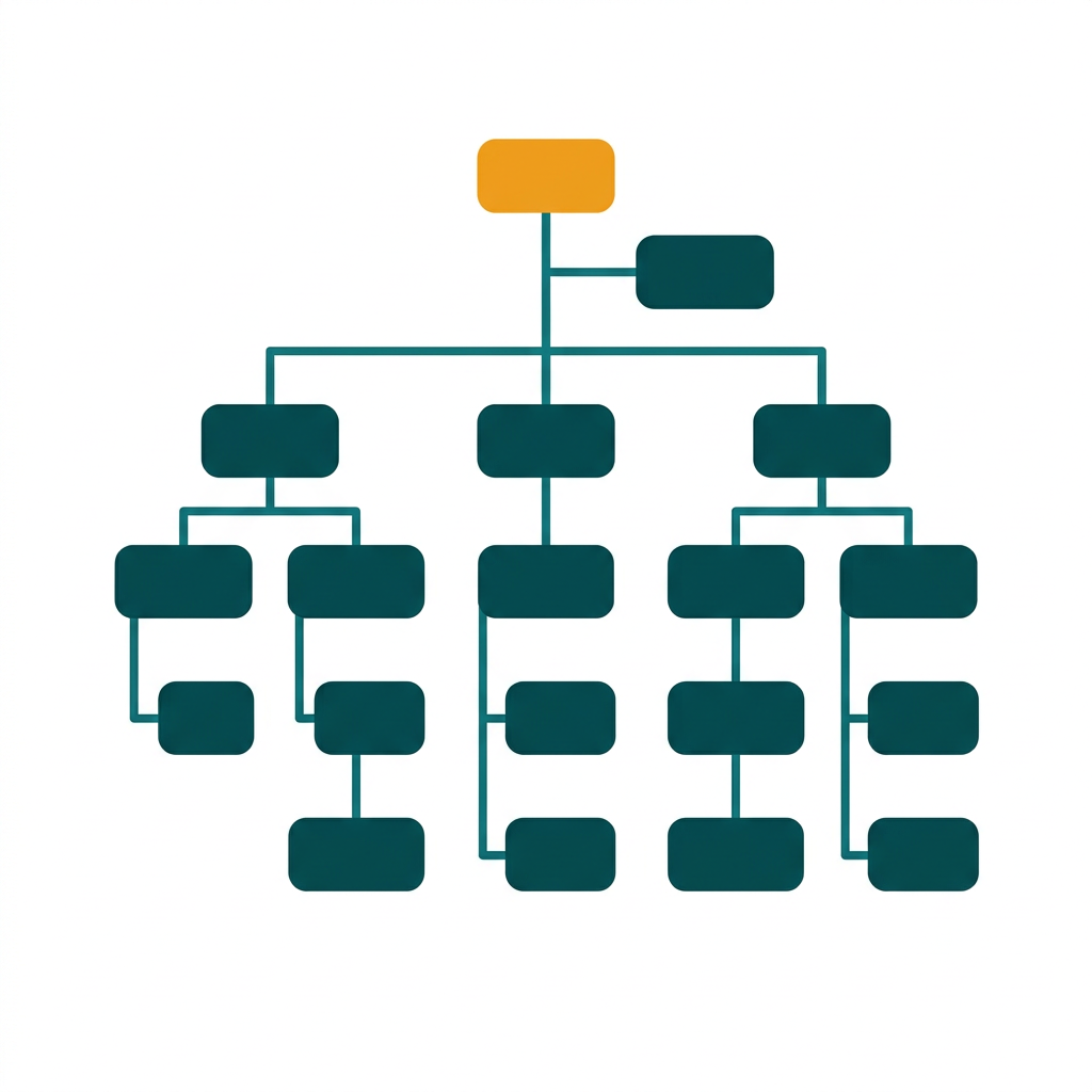a hierarchical organization chart with several levels of management and employees
