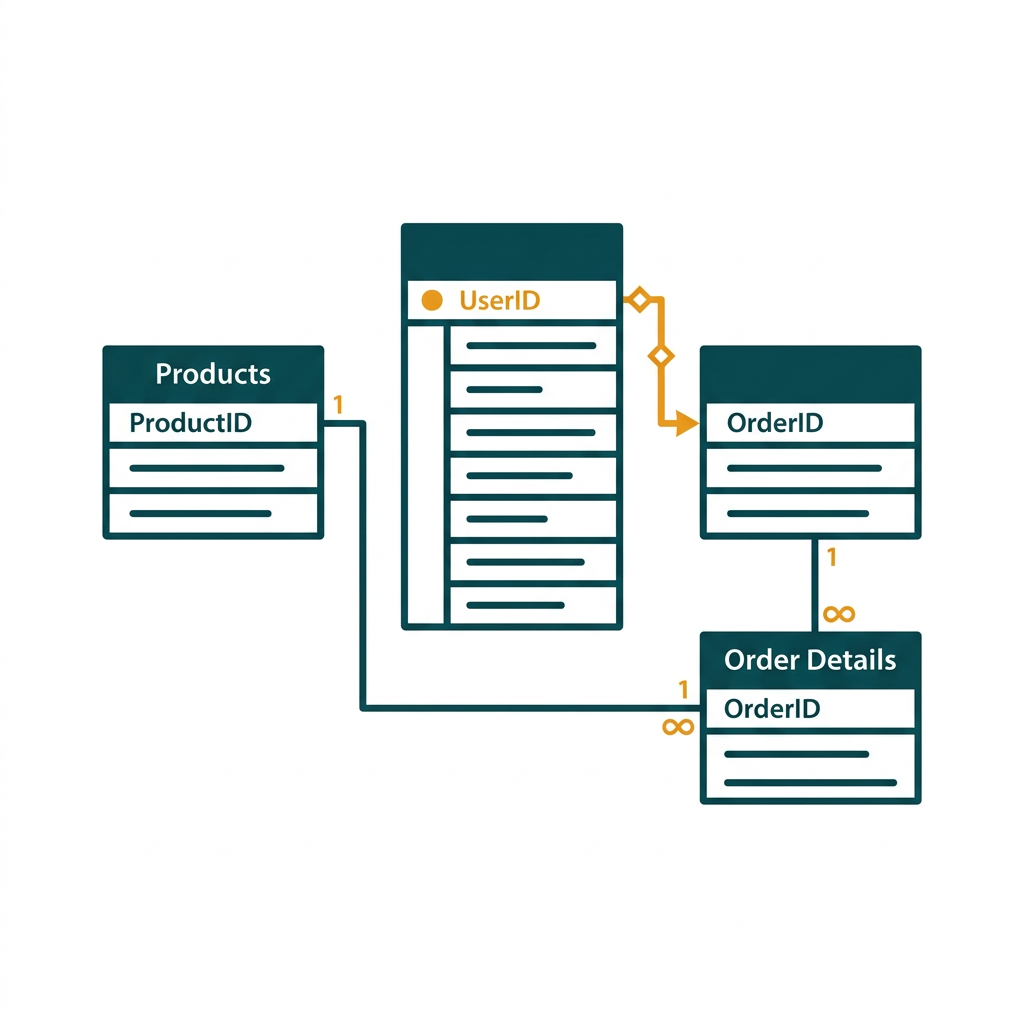 a database schema diagram with tables, columns, and relationships