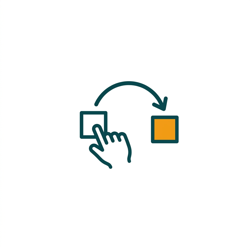 a simple drag and drop gesture icon moving a shape onto a canvas