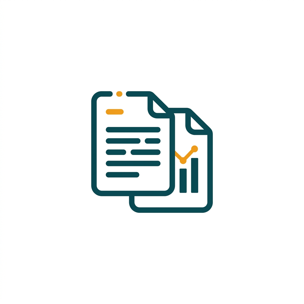 two overlapping document icons, one with text lines, one with a chart