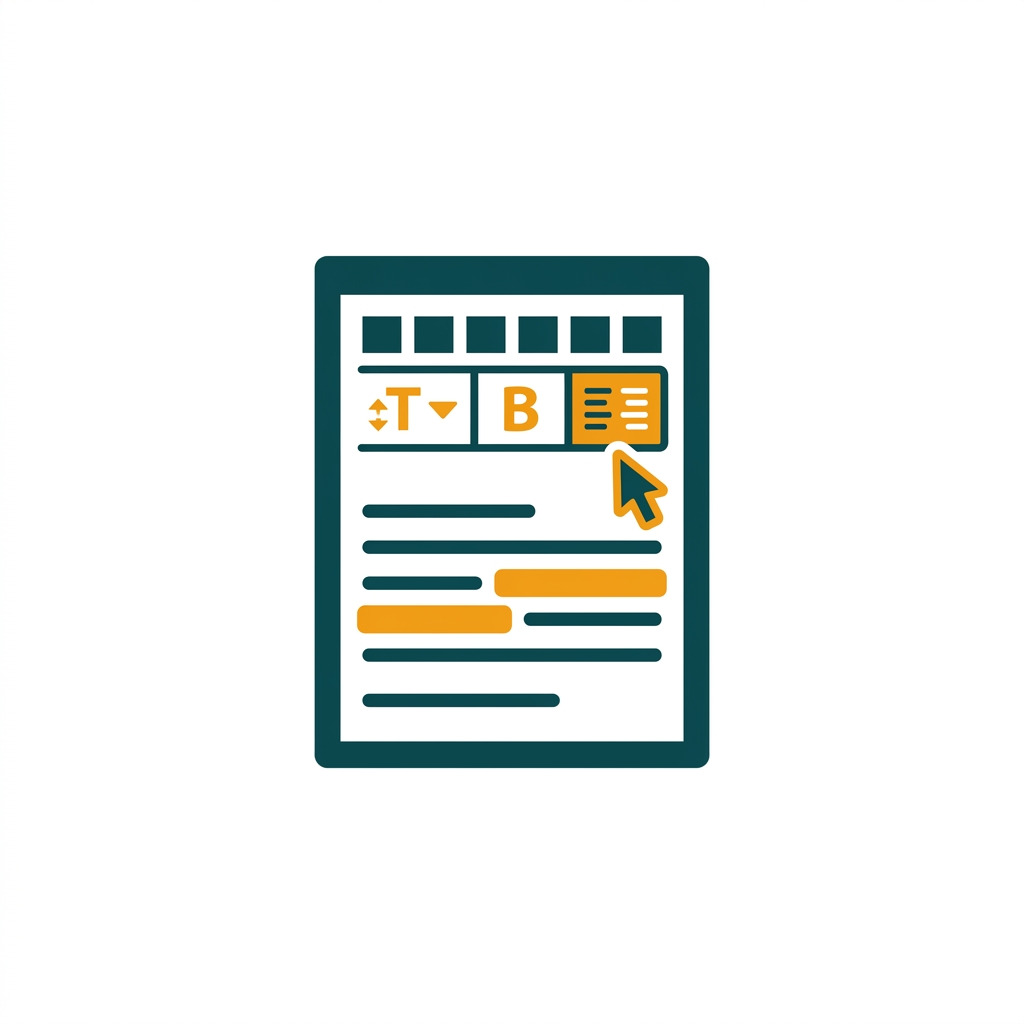 a document page with highlighted text formatting options like font size, bold, and alignment tools