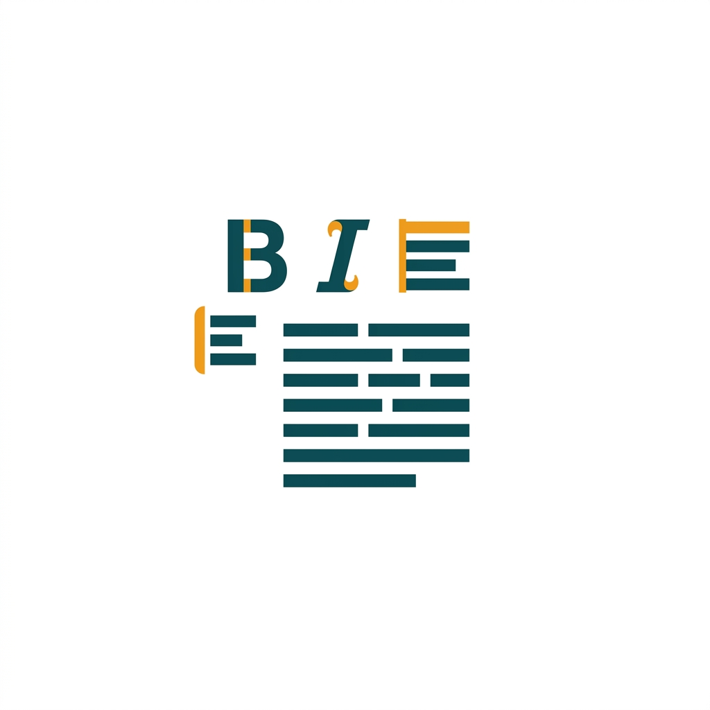 a paragraph of text with icons for bold, italic, and alignment floating nearby