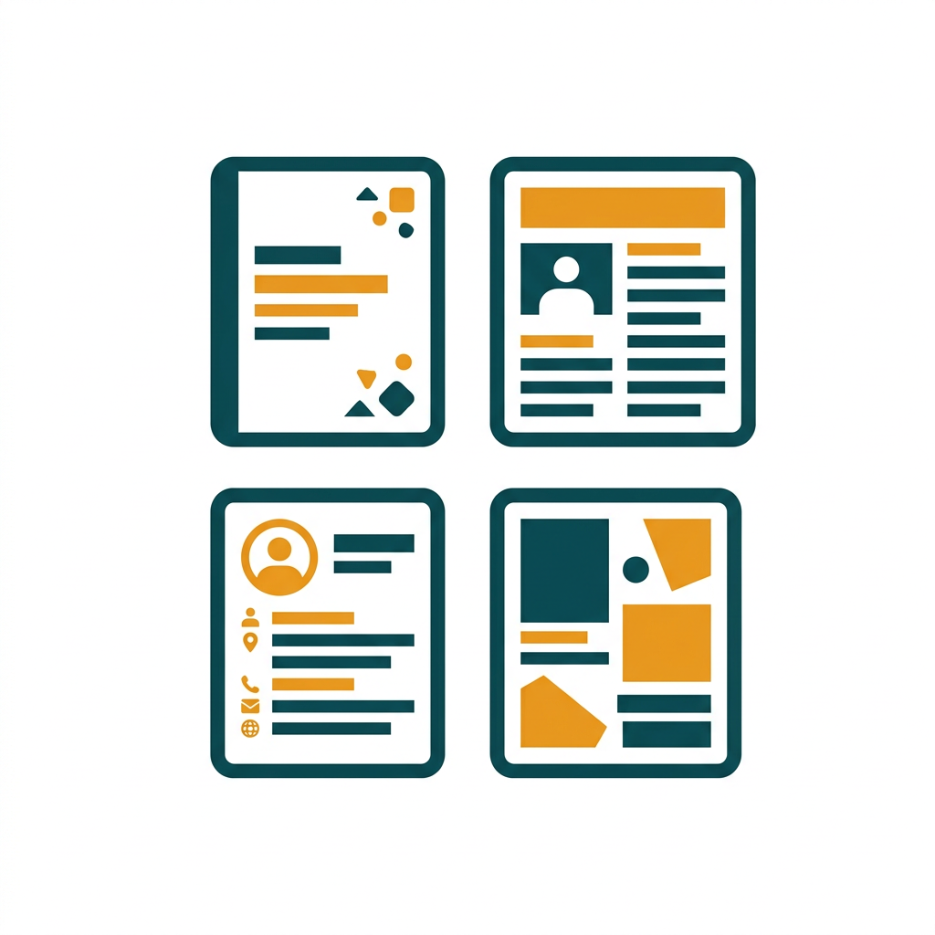 a grid of four small document thumbnails showing different design templates