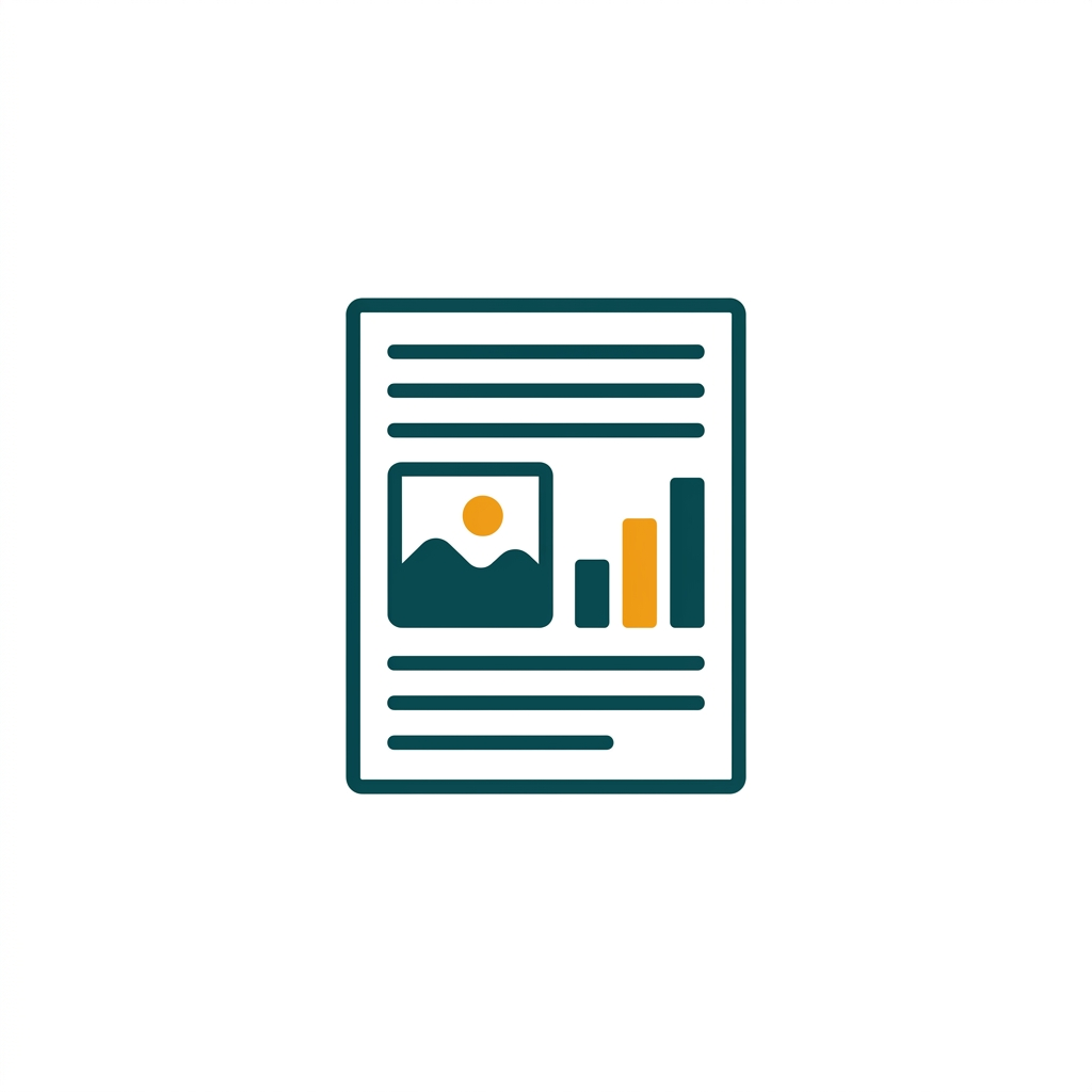 a simple landscape icon and a bar chart icon placed within a text document
