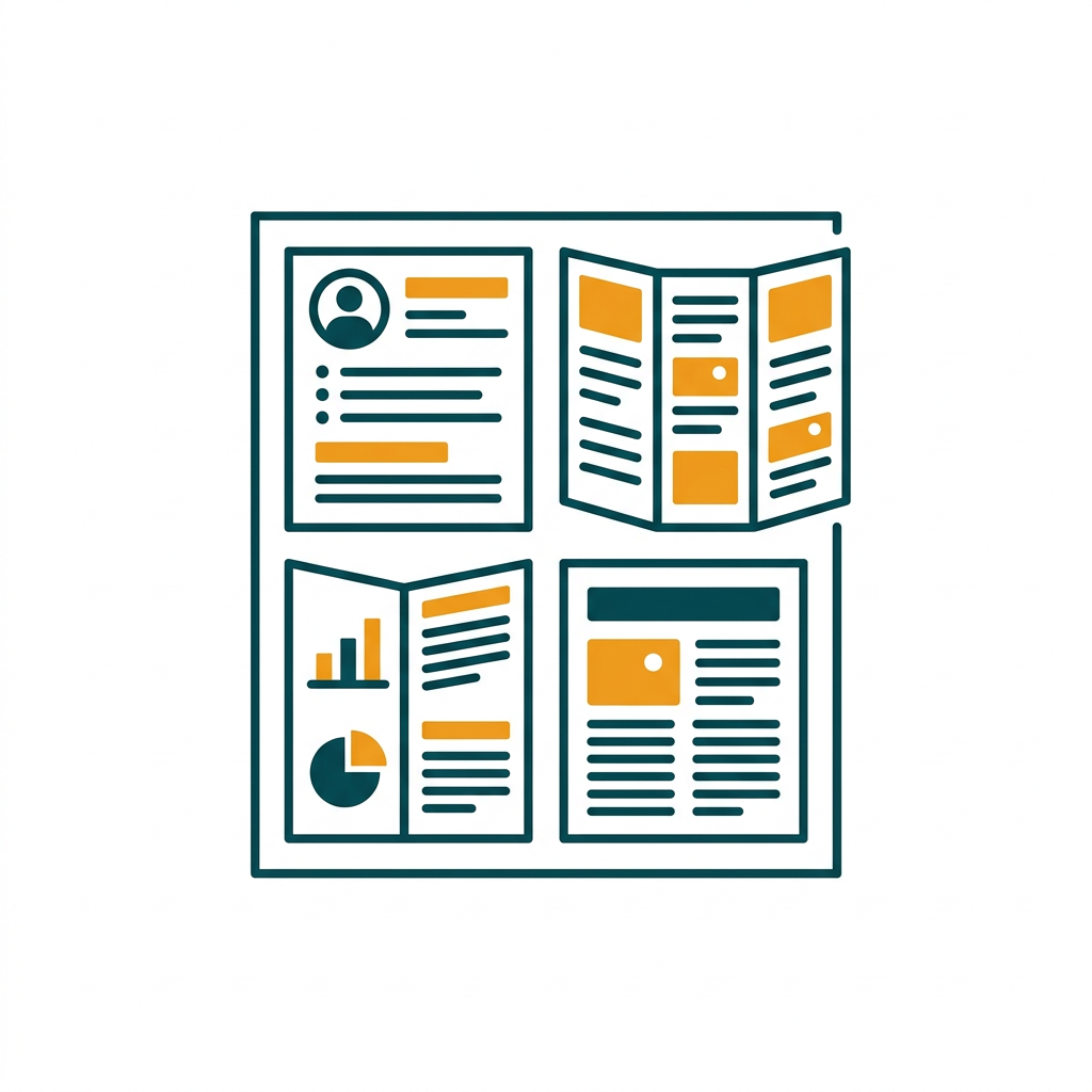 a grid of different document templates, like resumes, brochures, and reports