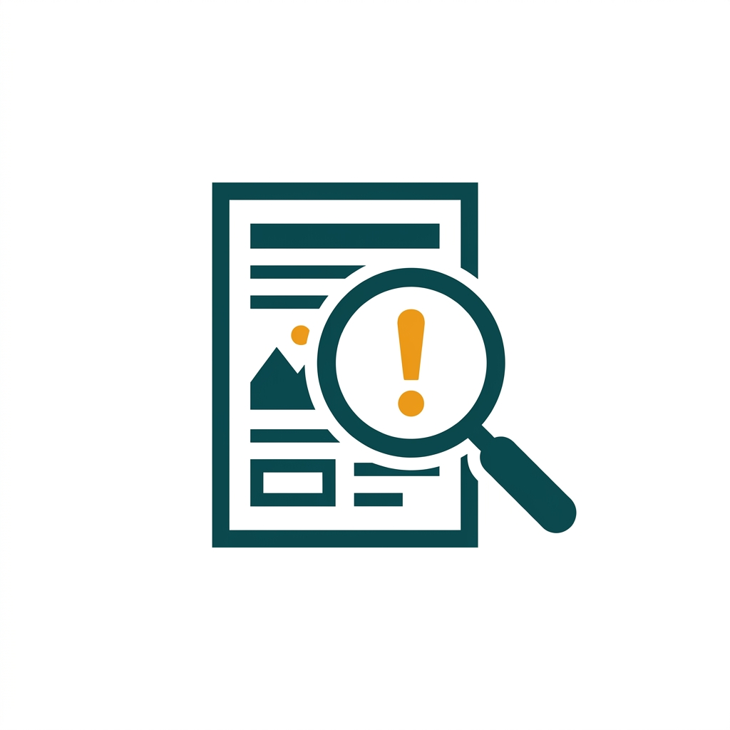 a magnifying glass icon over a document, pointing out accessibility issues like missing alt text