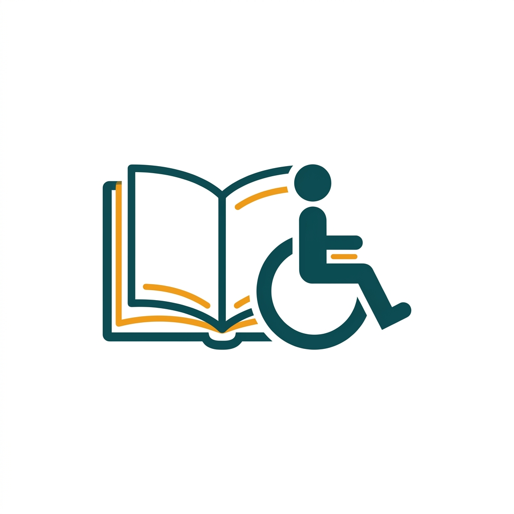 an open book icon next to a universal accessibility symbol, clean vector style
