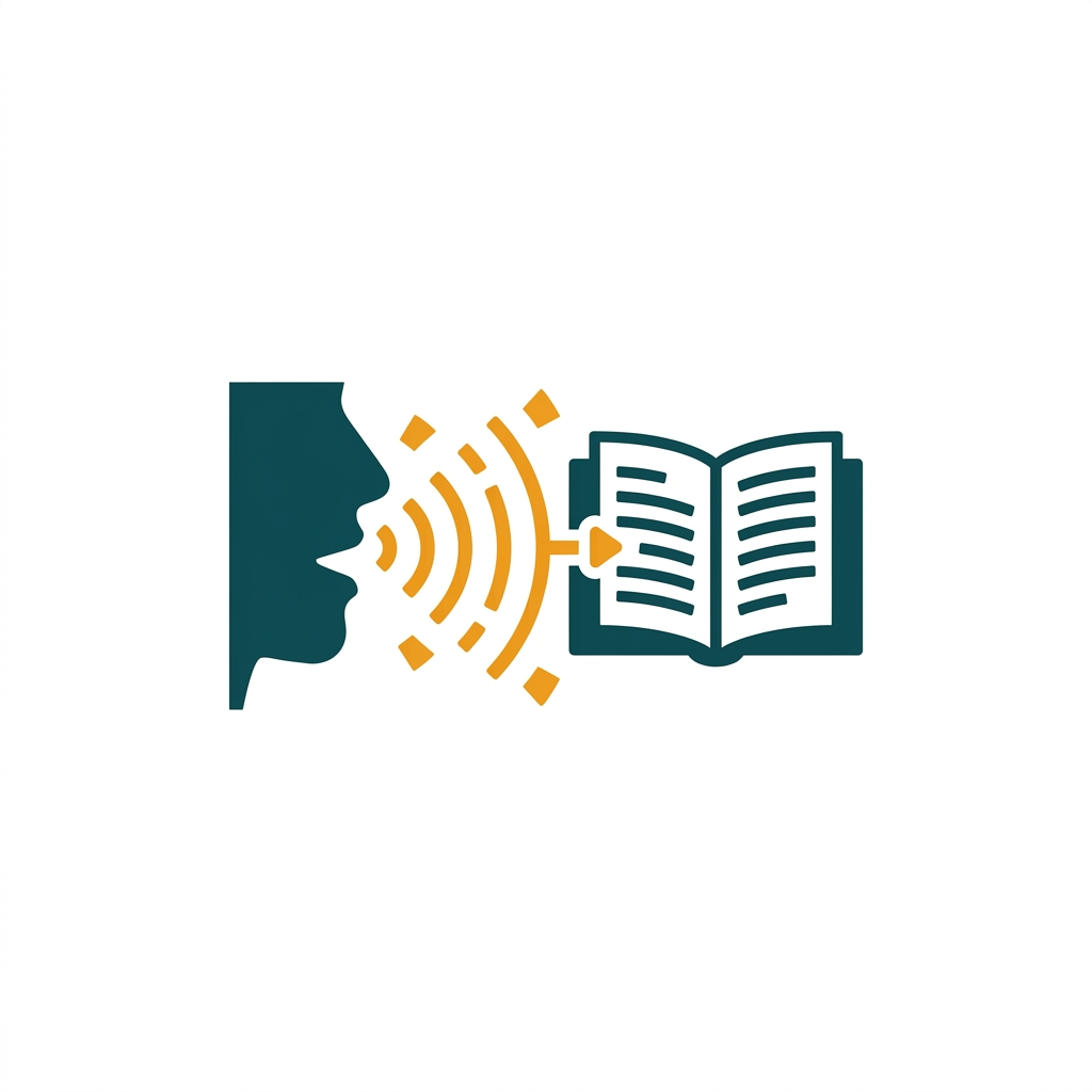 sound waves moving from a mouth icon towards a text document icon
