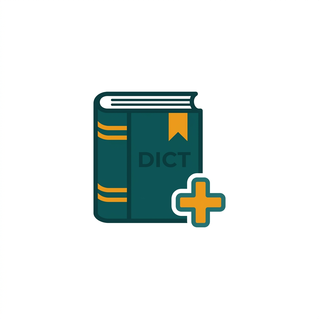 a simple dictionary book icon with a plus symbol next to it