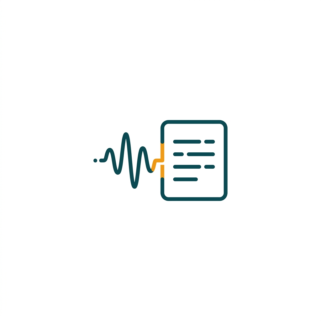 a clean sound wave transforming into perfectly typed text on a document