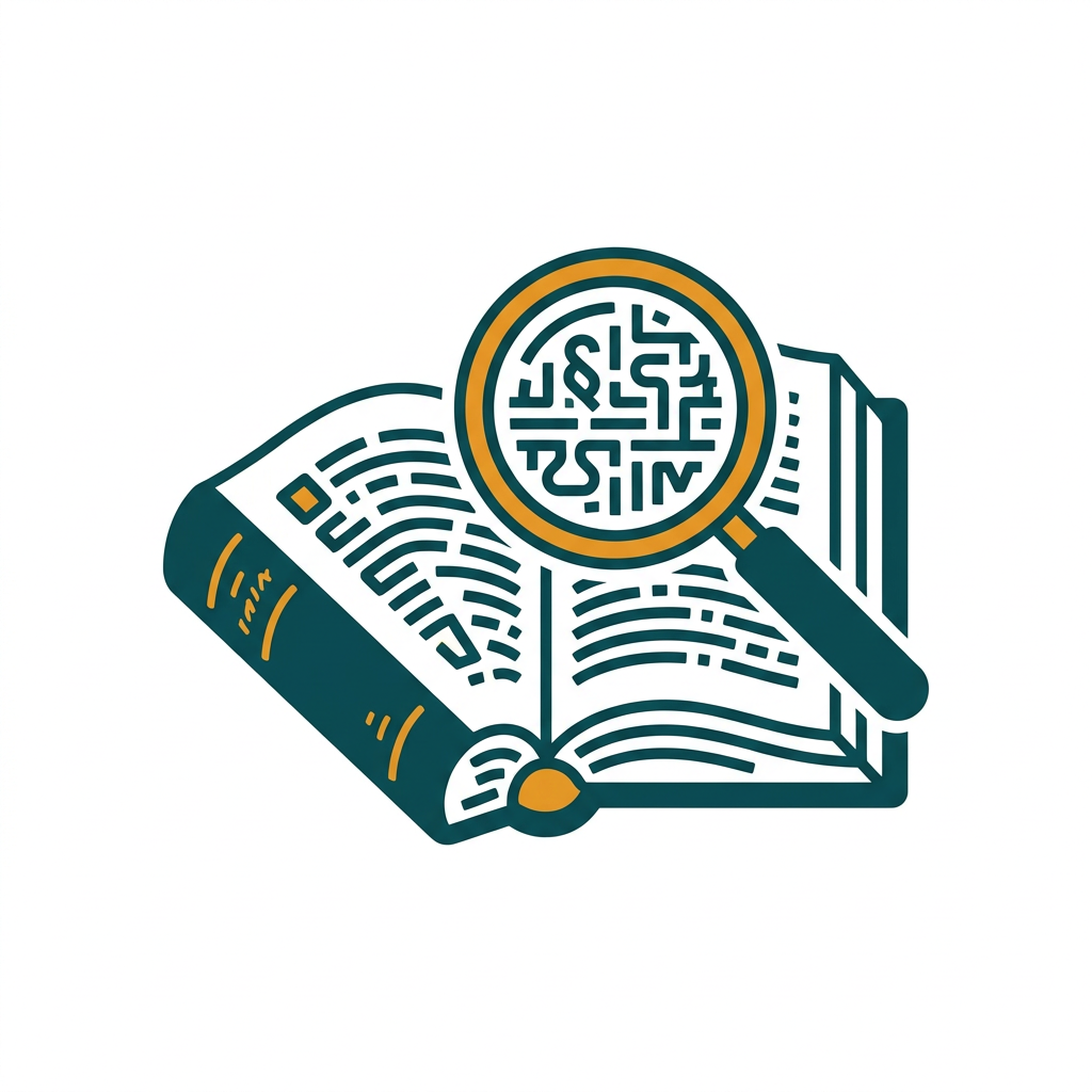an open law book icon with a magnifying glass hovering over complex legal terminology