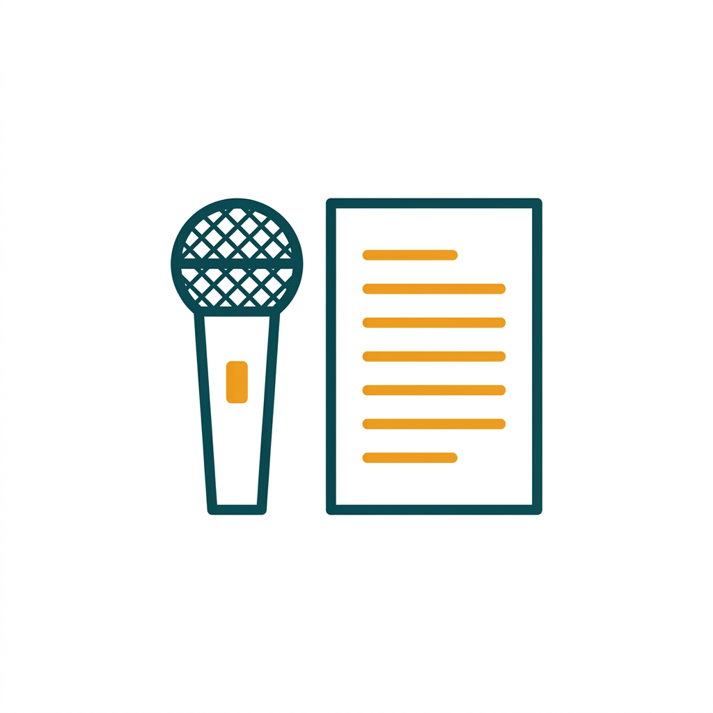 a microphone icon next to a text document, symbolizing voice-to-text transcription