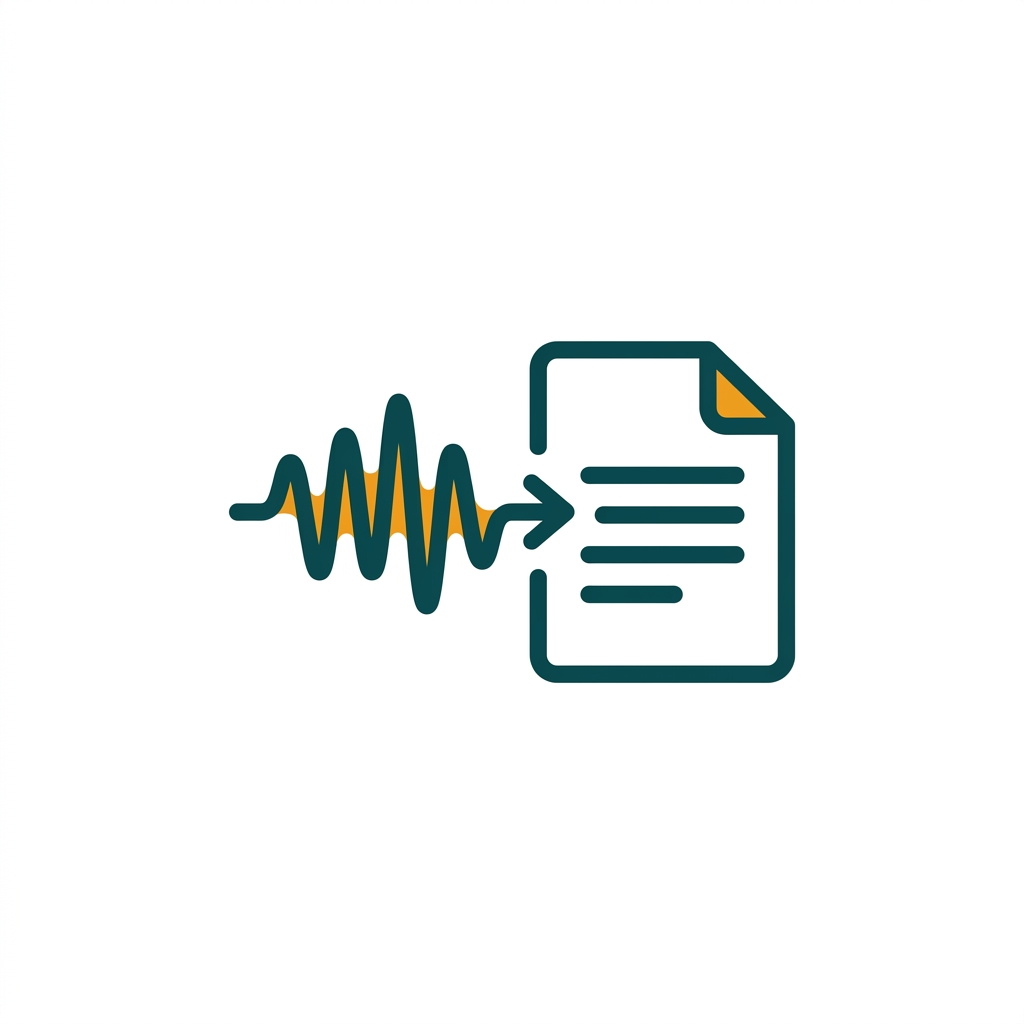 an audio waveform being converted into a text file, symbolizing transcription of recordings