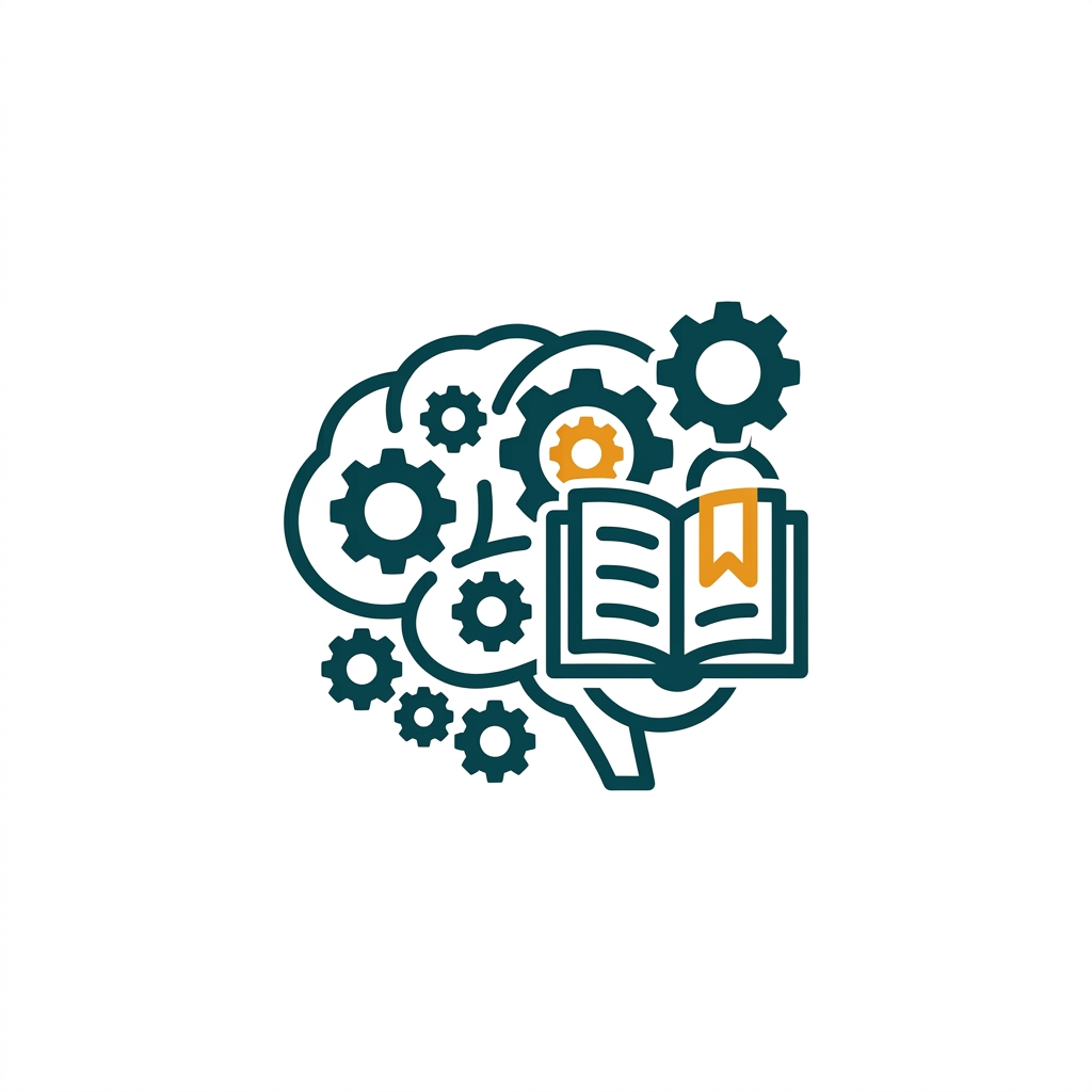 a human brain with gears and a vocabulary book, symbolizing learning and customization