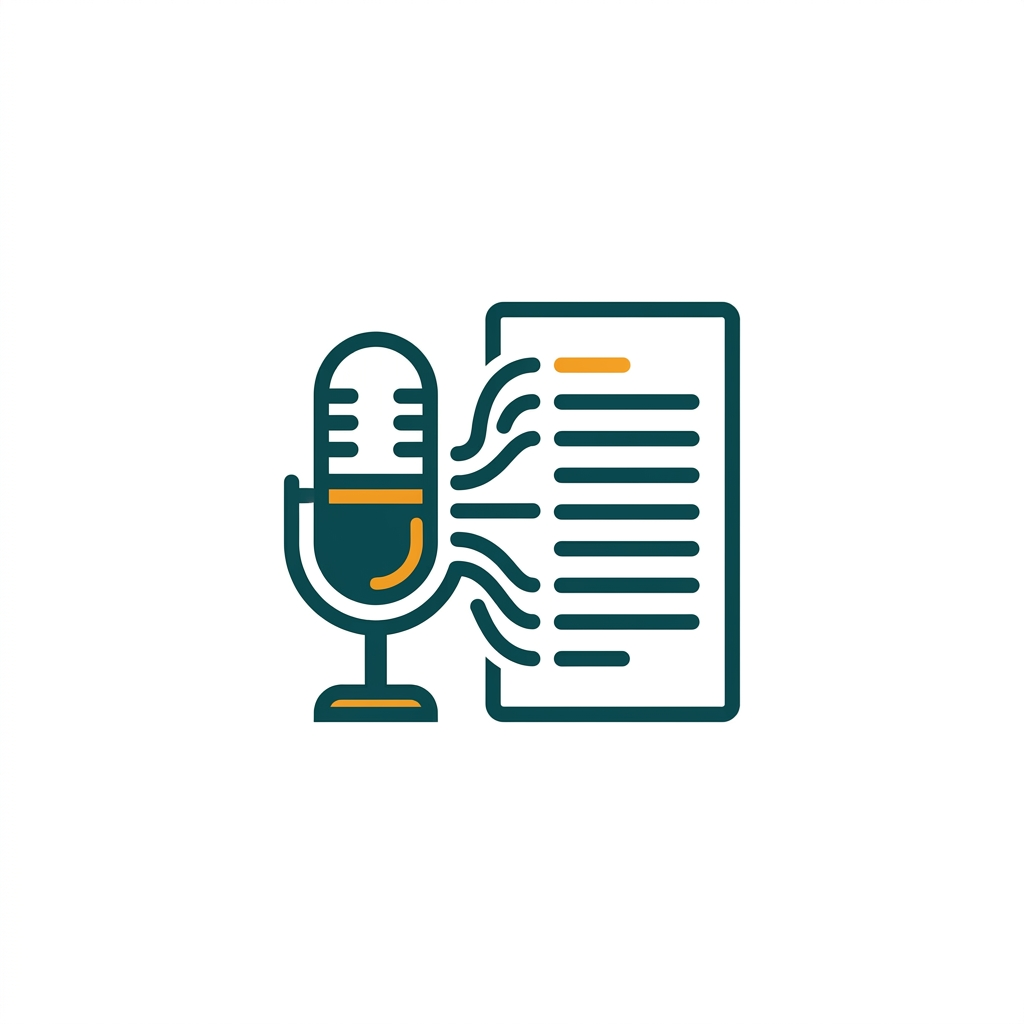 a microphone icon transforming into clean lines of text on a document page