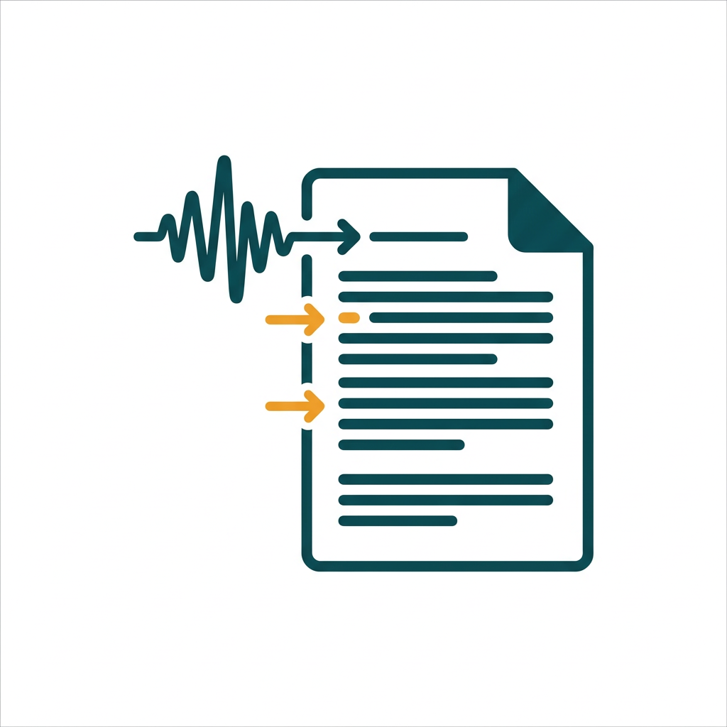 an audio waveform being automatically converted into a text document paragraph by paragraph