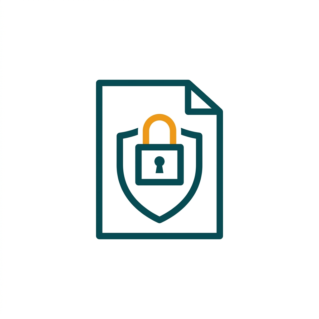 a document icon with a shield and a lock symbol, representing security and redaction