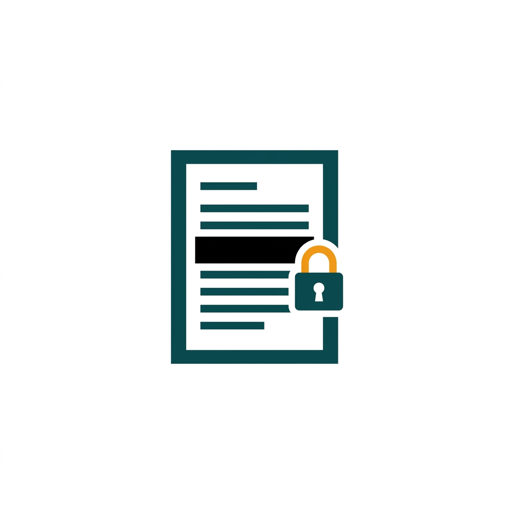 a document with a black redaction marker drawn over a sensitive paragraph and a padlock icon