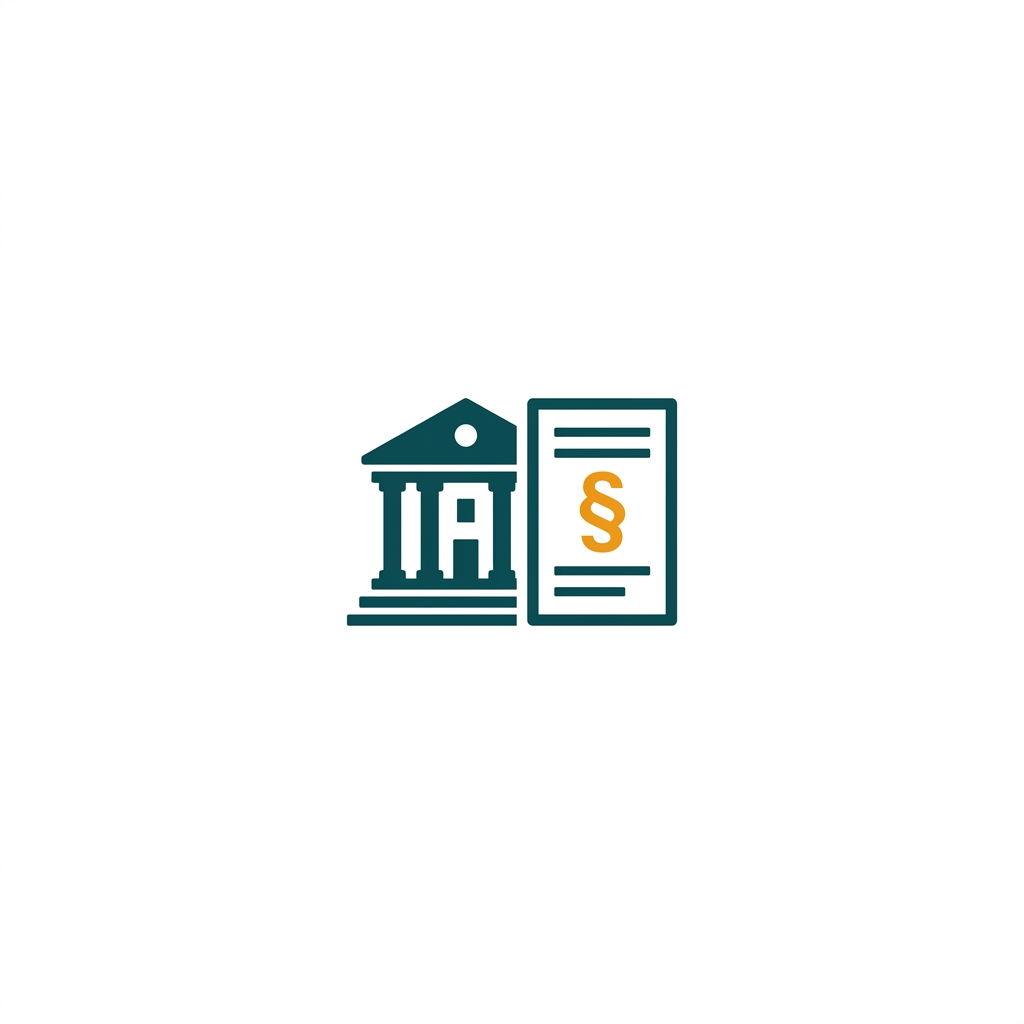 a classic courthouse building icon next to a document with a paragraph symbol