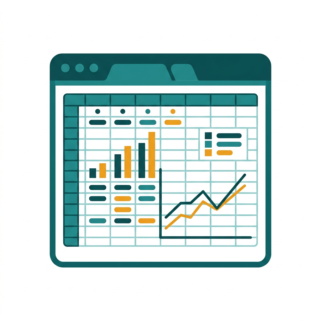 a spreadsheet grid with colorful charts and graphs on a Mac interface