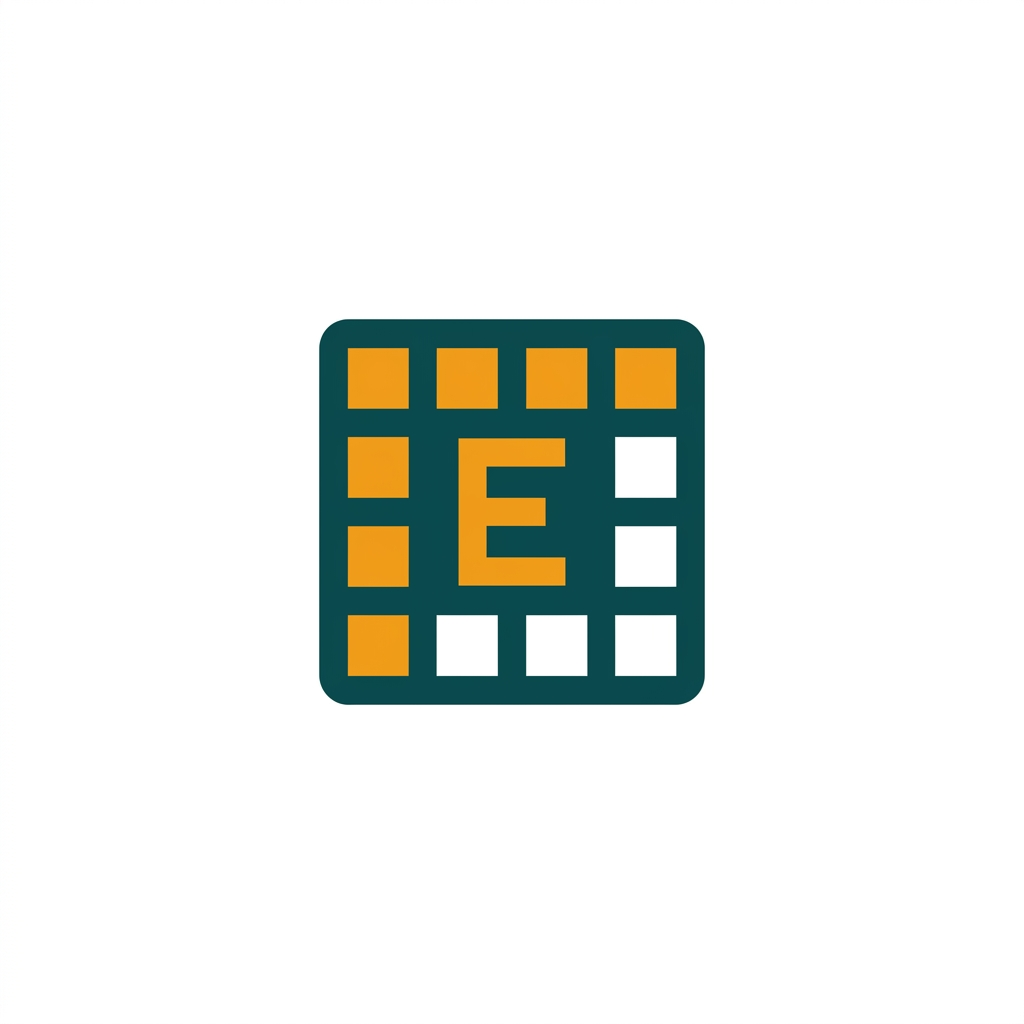 a spreadsheet grid icon with a capital E, symbolizing data analysis software
