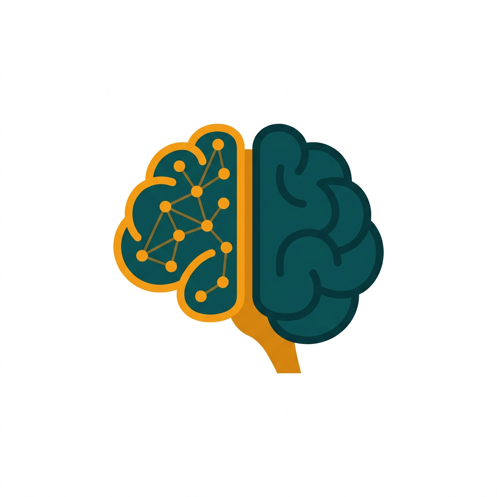 a brain icon with glowing neural network lines connecting dots
