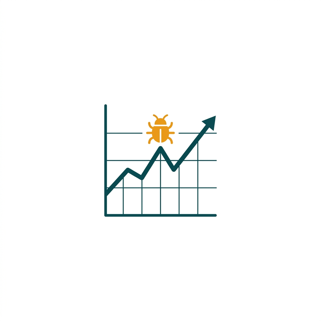 a line graph showing performance metrics with a highlighted bug icon
