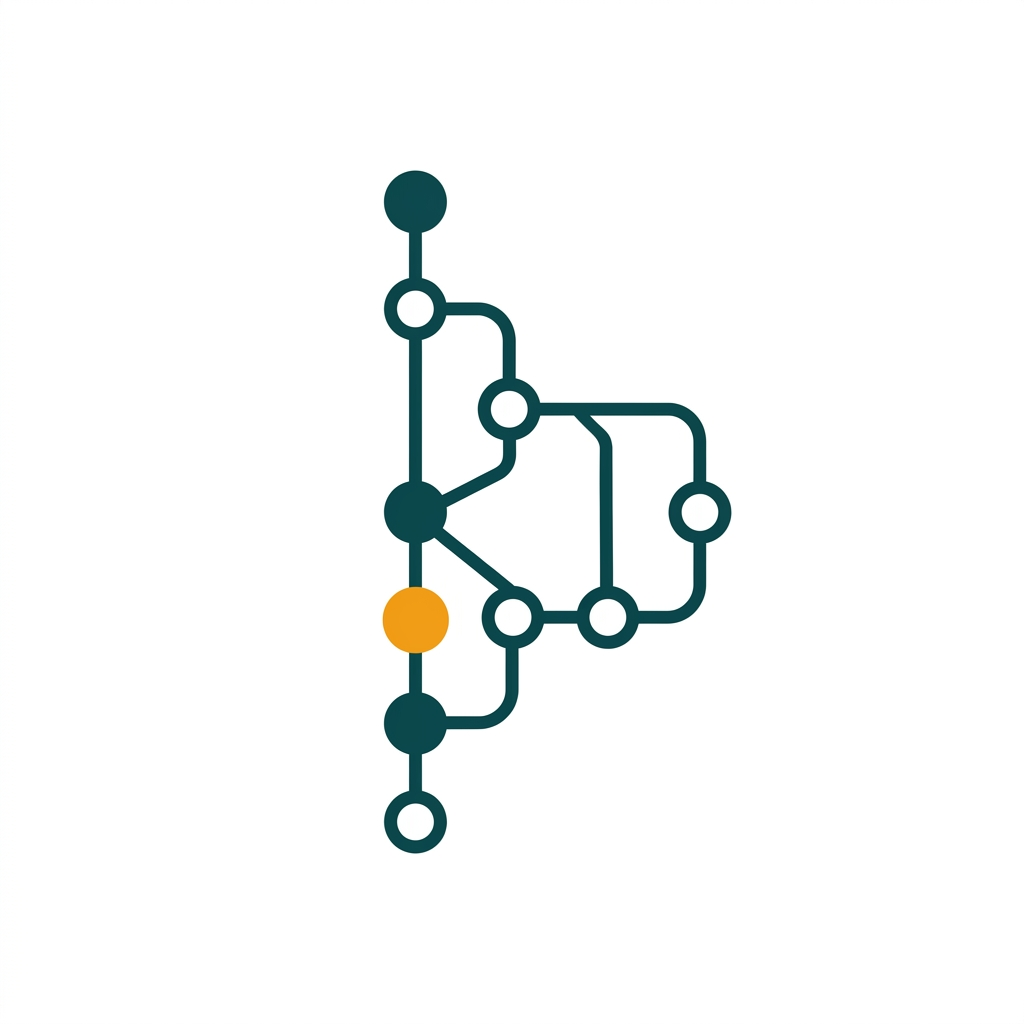 a clean, branching git commit tree diagram with nodes and lines