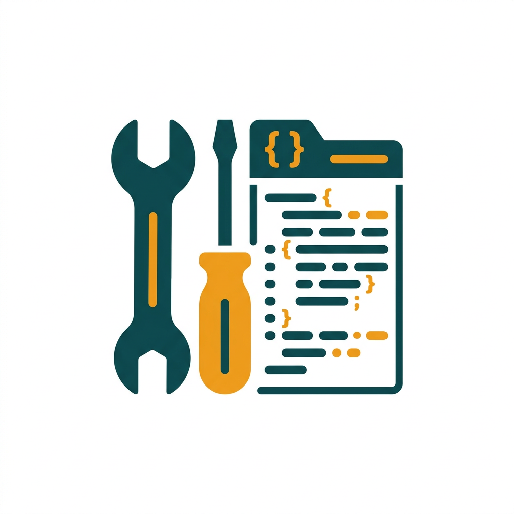 a wrench and a screwdriver icon neatly placed next to a block of code