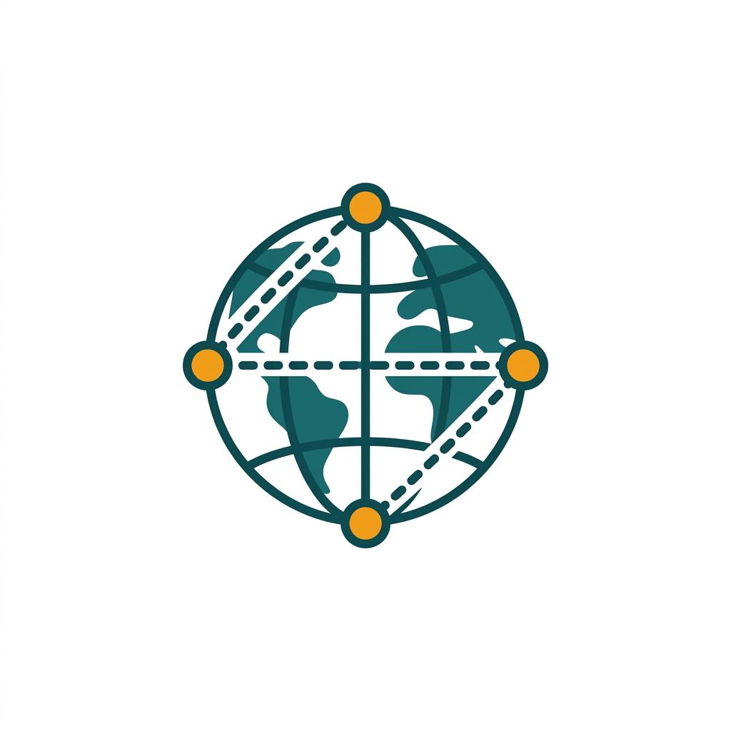 a simplified globe icon with connected nodes representing a web application