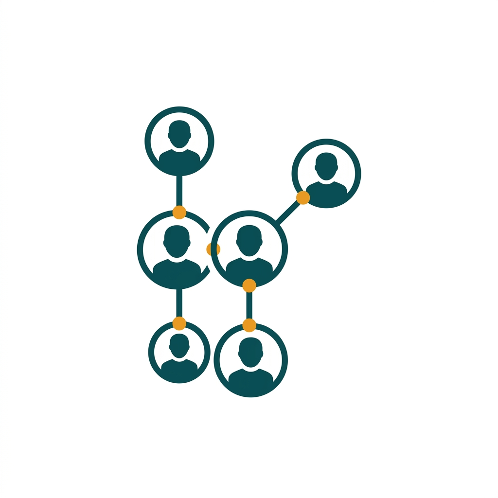 three user profile icons linked together in a collaborative network