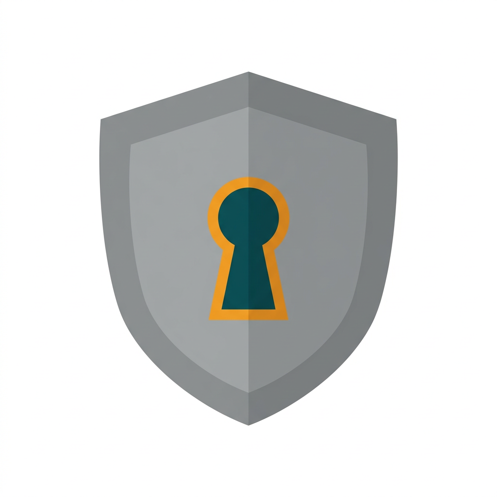 a solid grey digital shield icon with a keyhole in the center