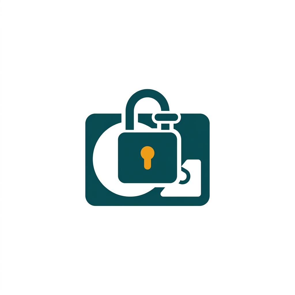 a stylized padlock icon locking down a hard drive symbol