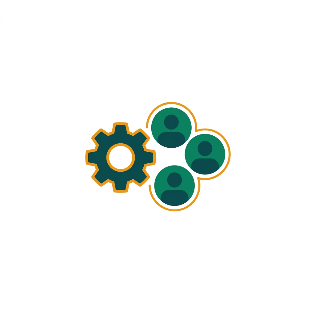 a simple settings gear icon next to a group of user profiles