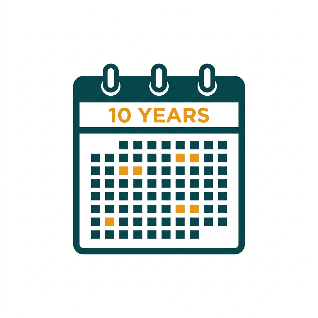 a calendar icon showing a 10-year span, minimalist vector style