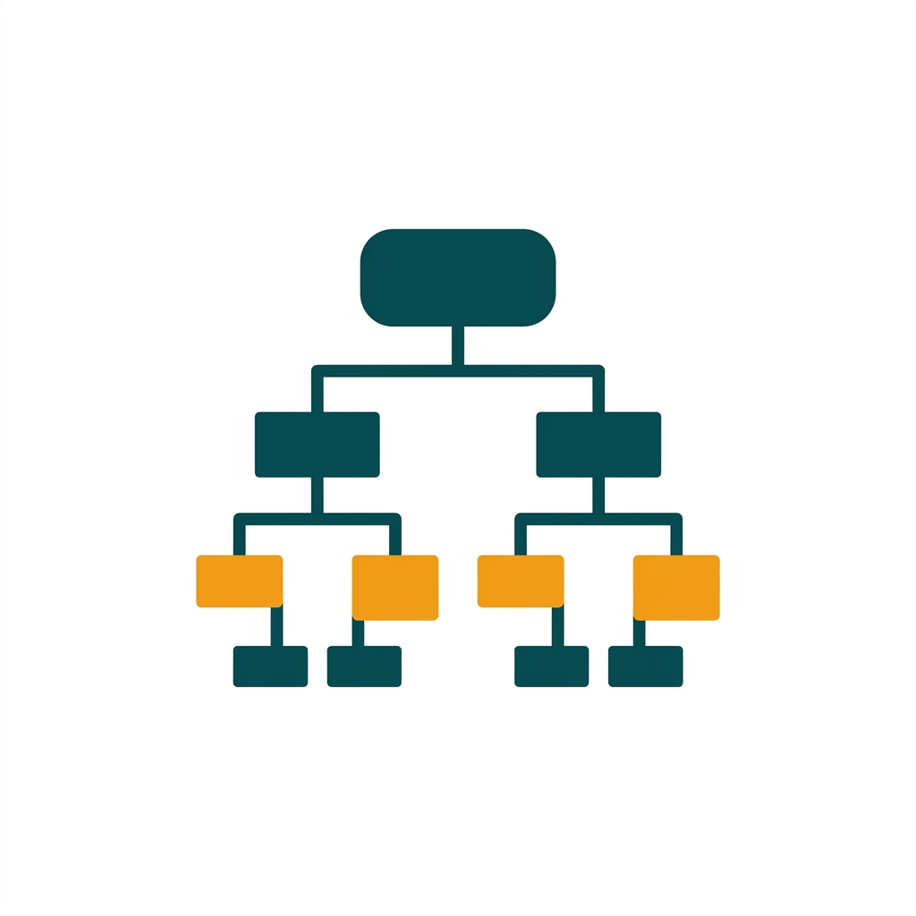 a flowchart icon showing a hierarchical structure of settings and policies