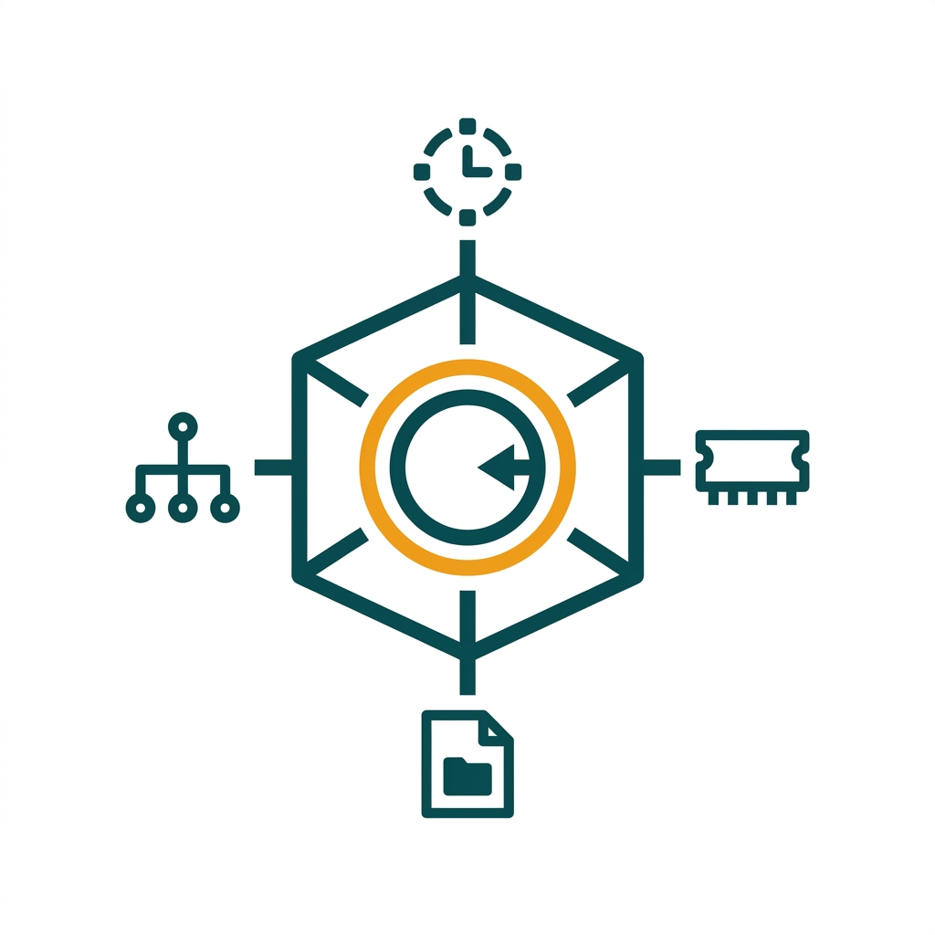 a simplified icon of a stripped-down operating system with core components highlighted