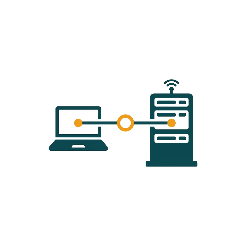 a simplified network diagram showing a remote laptop connecting directly to a central server