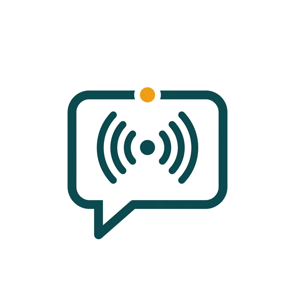 a stylized speech bubble icon with sound waves, representing a digital assistant